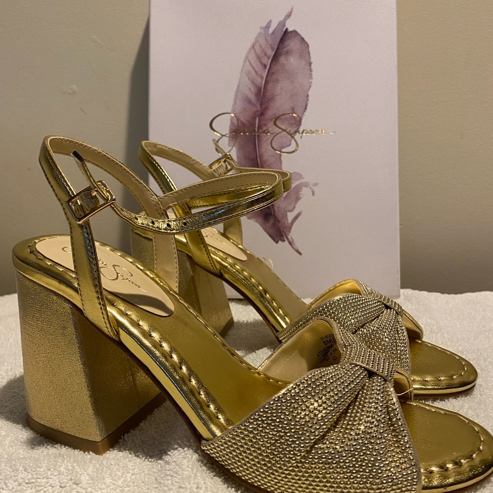 Jessica Simpson Gold Bow Women's Heeled Sandals - Picture 3 of 4